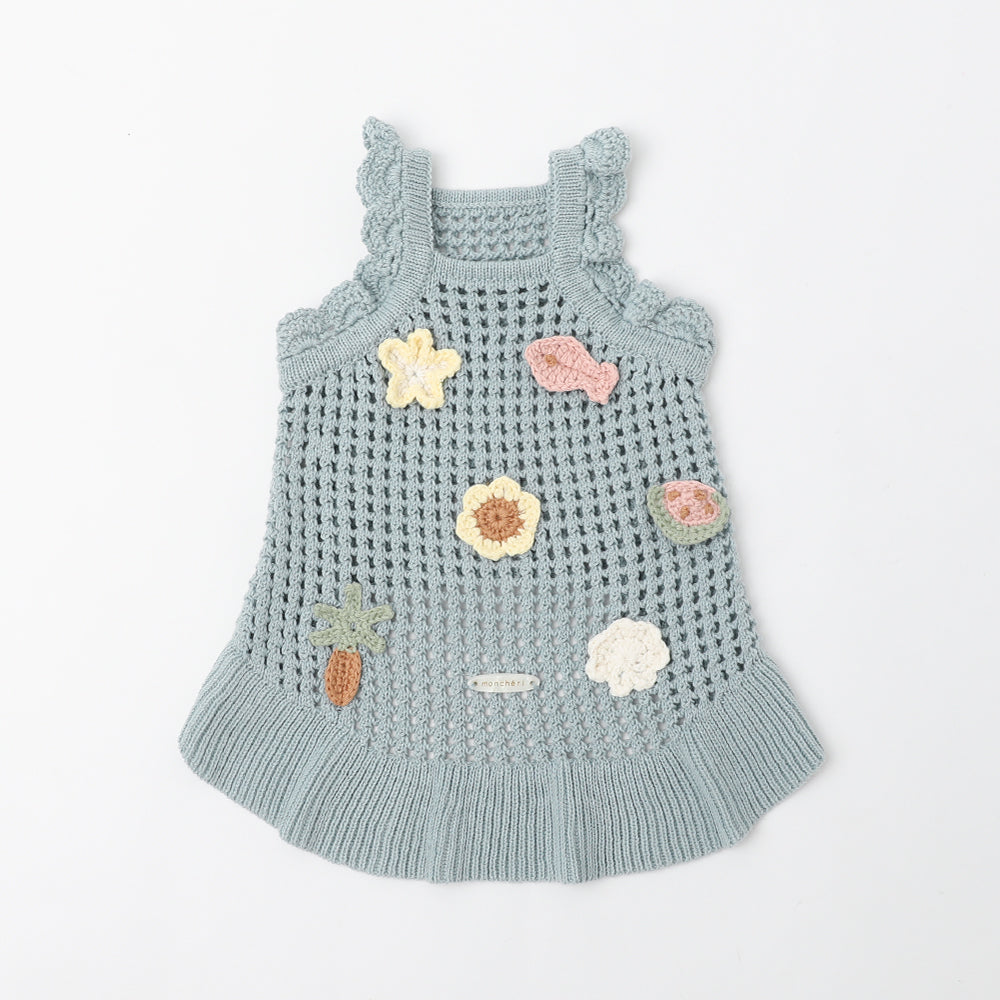 夏季图案单肩荷叶边针织连衣裙