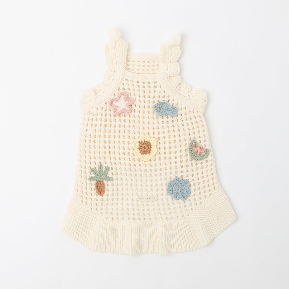 Summer motif shoulder ruffle knit dress