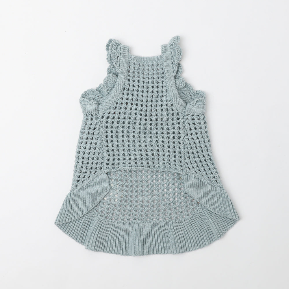 Summer motif shoulder ruffle knit dress