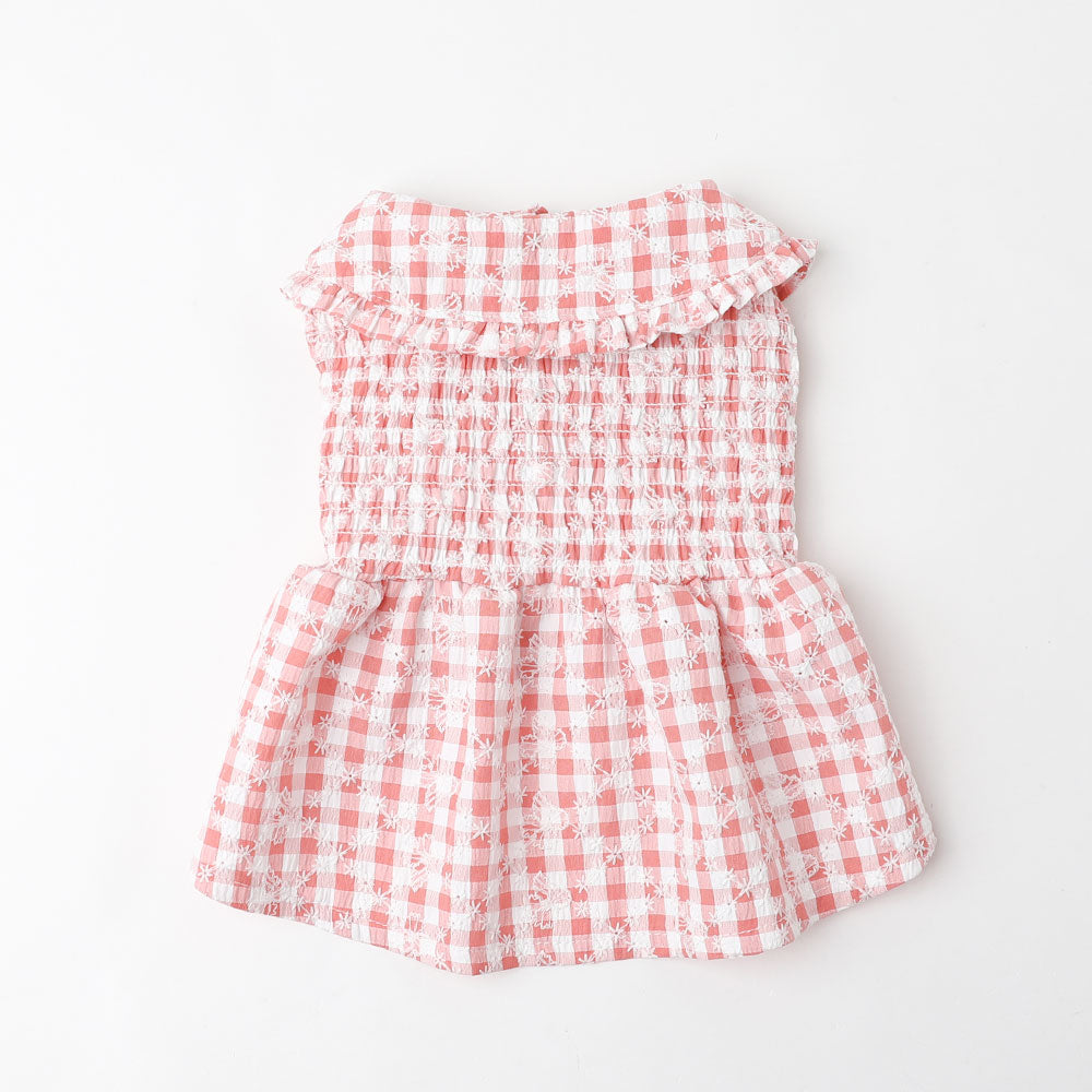 Cool gingham check shirring dress [ice pack compatible]