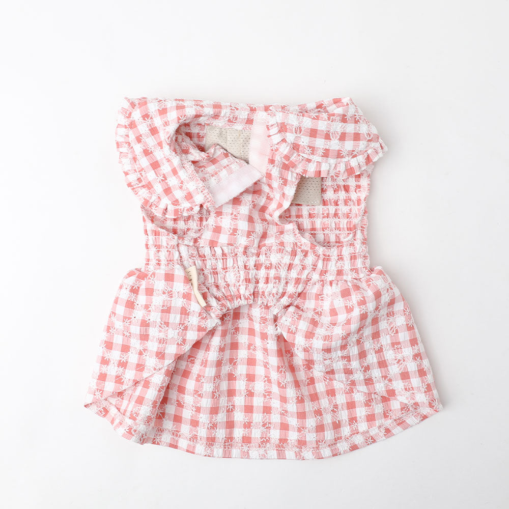 Cool gingham check shirring dress [ice pack compatible]