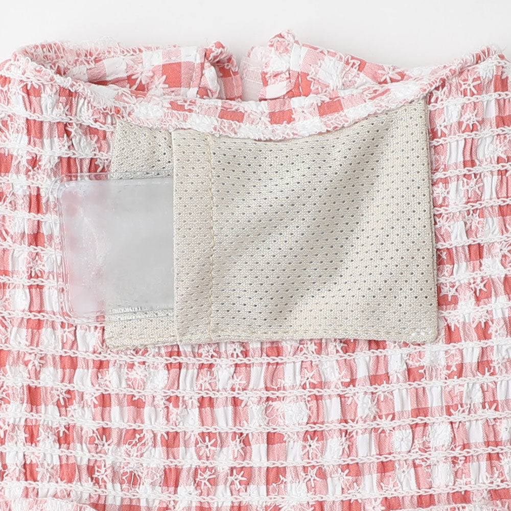Cool gingham check shirring dress [ice pack compatible]