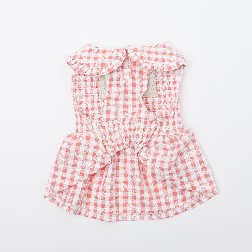 Cool gingham check shirring dress [ice pack compatible]
