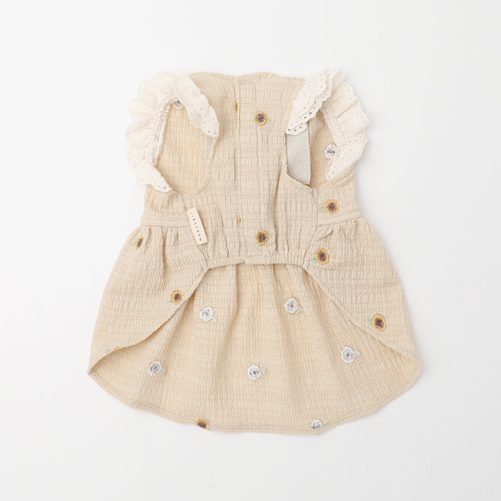 冷感防虫ひまわり柄ショルダーフリルワンピース【保冷剤対応】