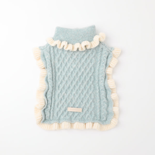 バイカラーフリルケーブルニットポンチョ