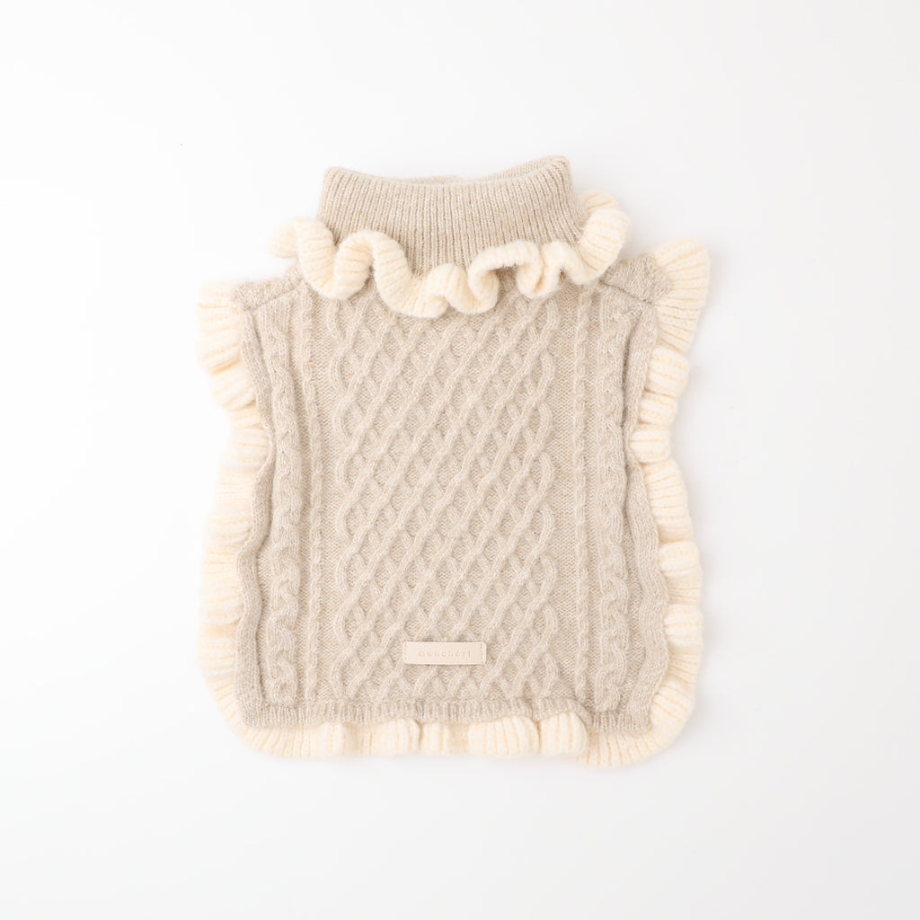 バイカラーフリルケーブルニットポンチョ