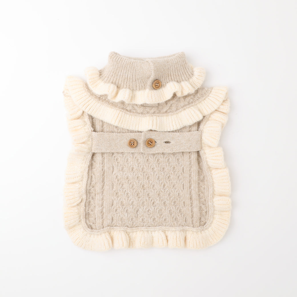 Bicolor frilled cable knit poncho