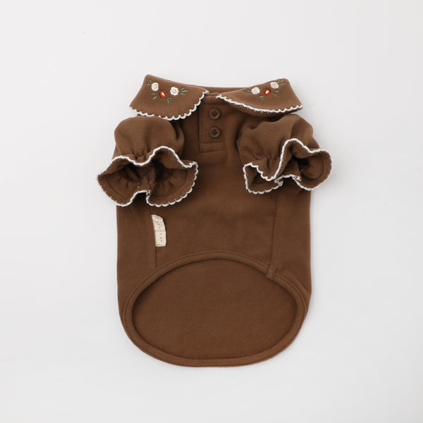 フラワー刺繍カラーパフスリーブトップス