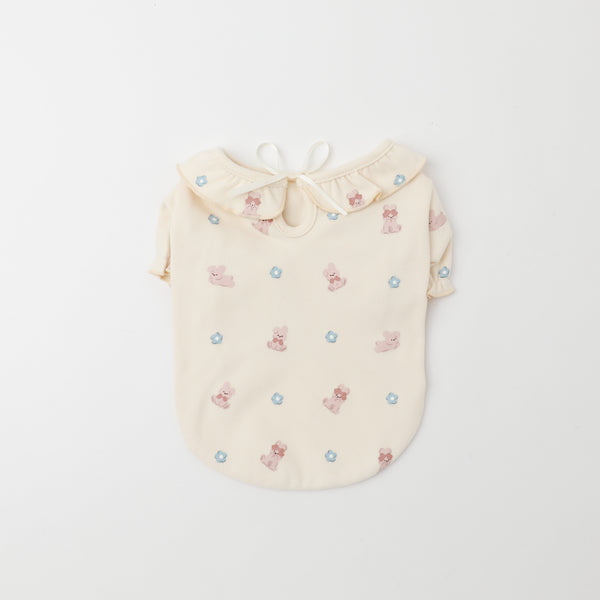 保温うさぎさん柄フリルリボンパフスリーブトップス