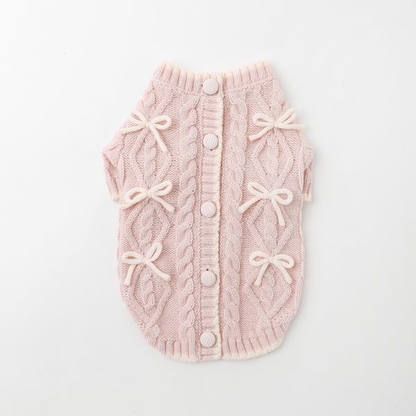 リボンモチーフバイカラーニットカーディガン