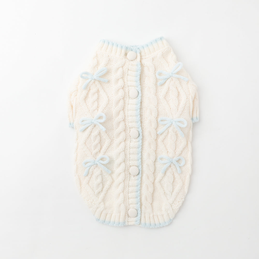 リボンモチーフバイカラーニットカーディガン