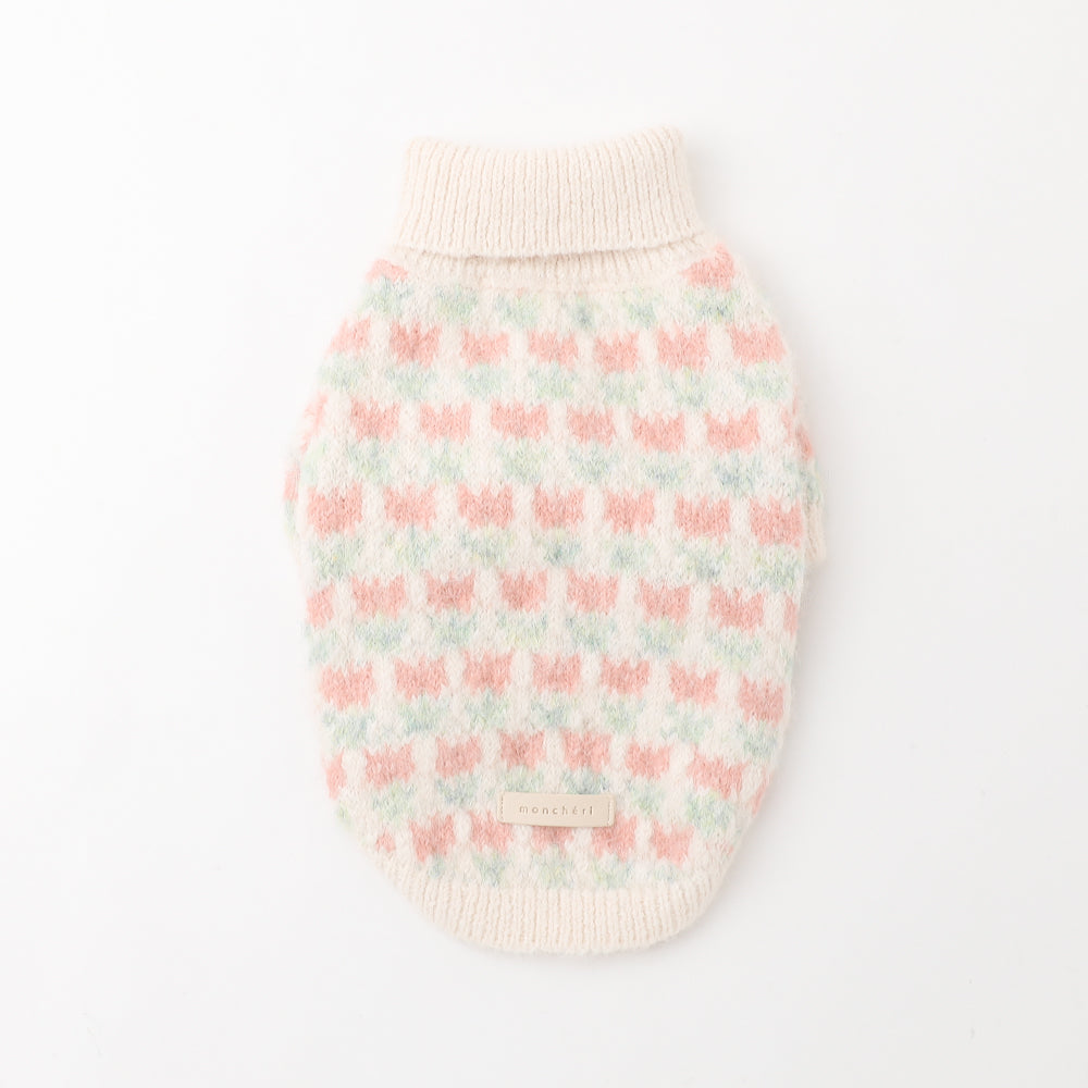 花柄ハイネックニット