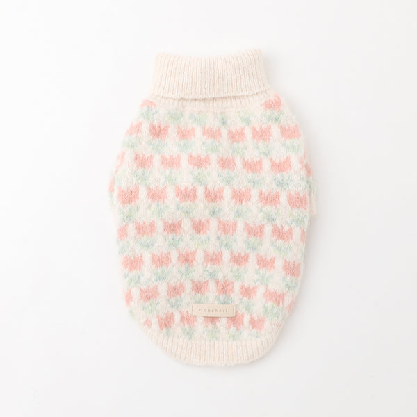 花柄ハイネックニット