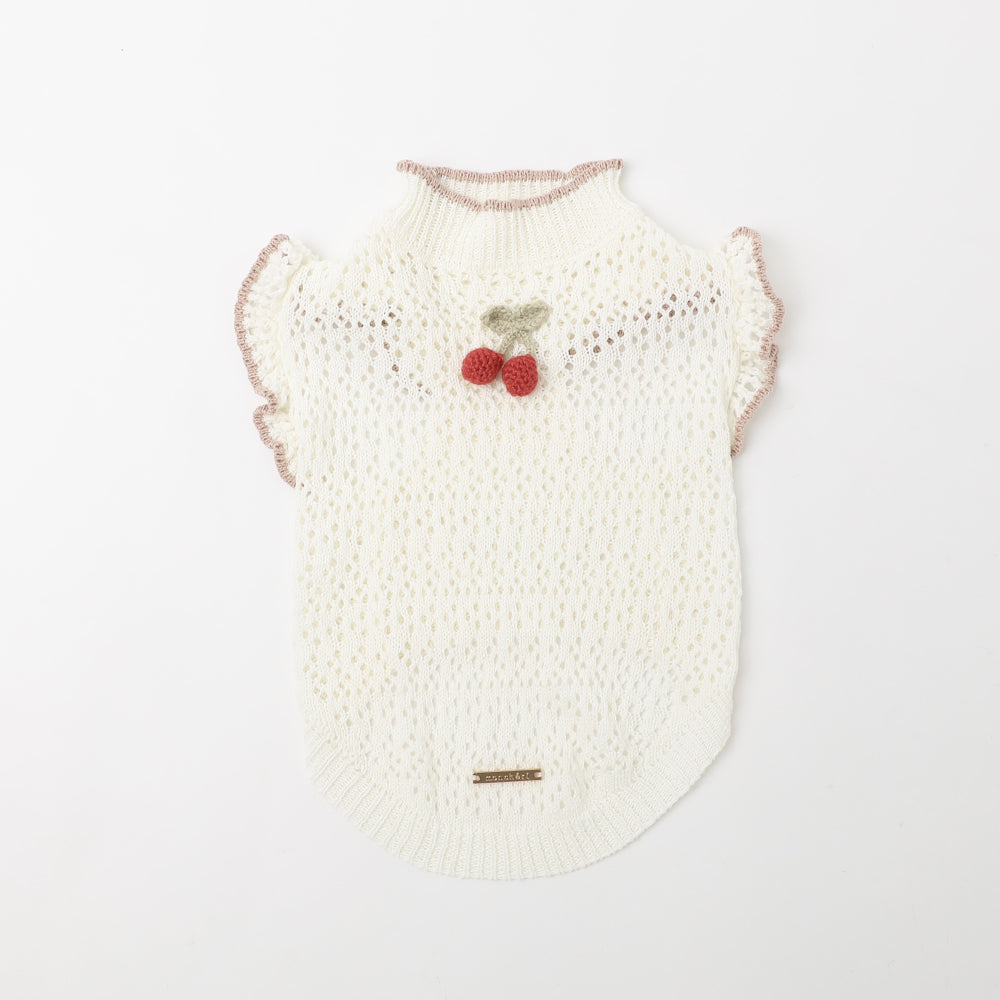 冷感さくらんぼモチーフサマーニットトップス