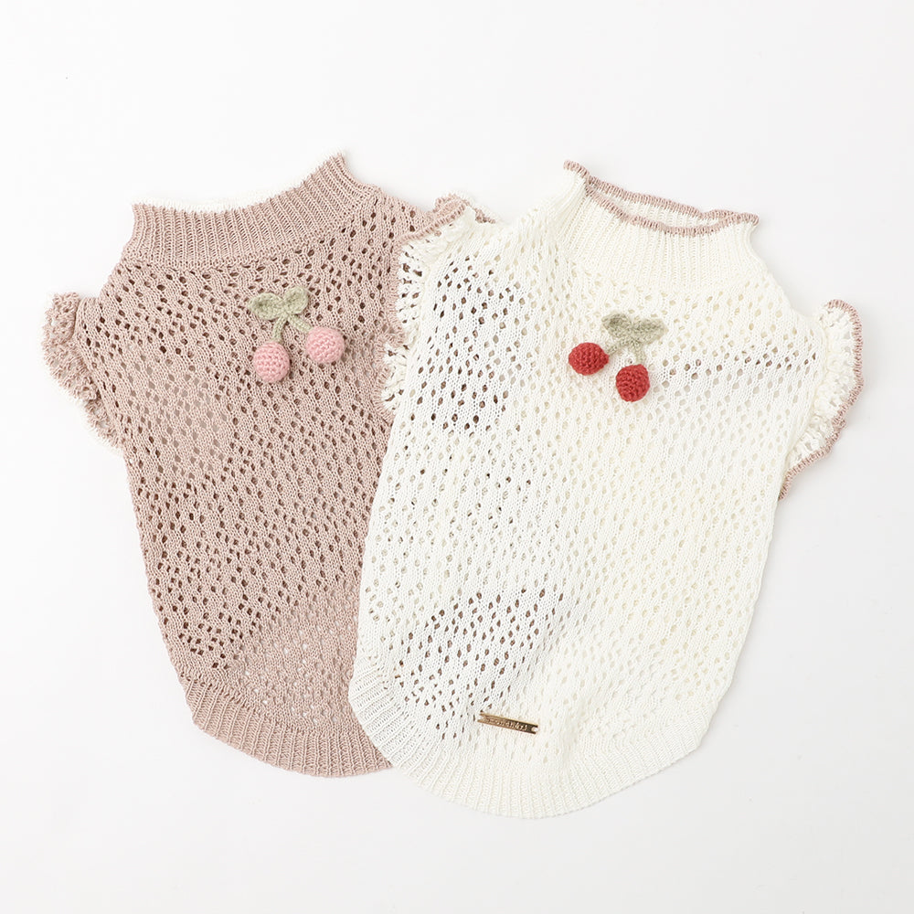 Cool cherry motif summer knit tops