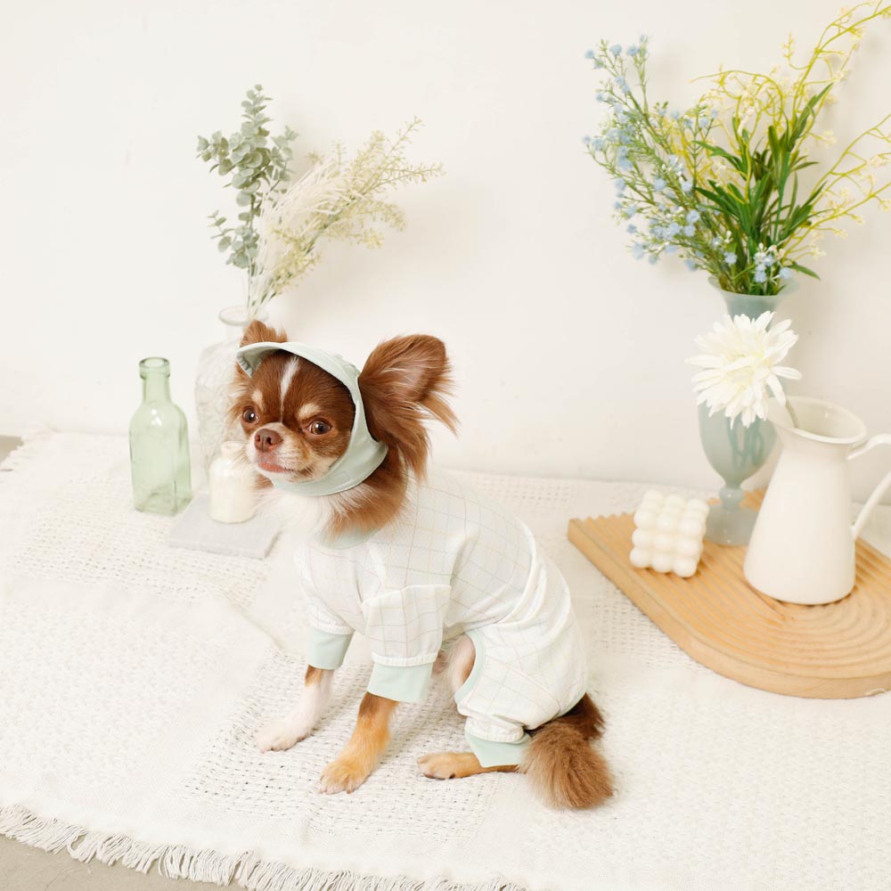 冷感防虫メッシュチェックロンパース＋キャップSET