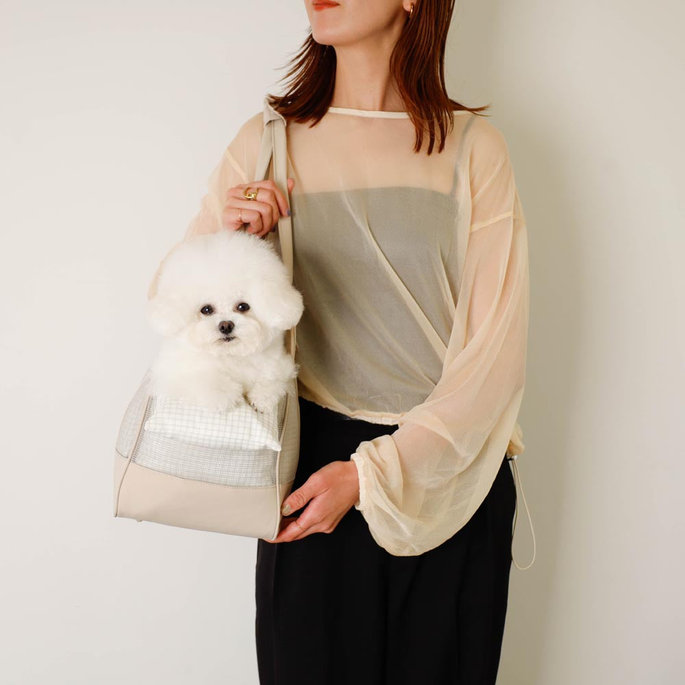 メッシュペットトートバッグ+冷感チェック柄ふんわりクッション付き