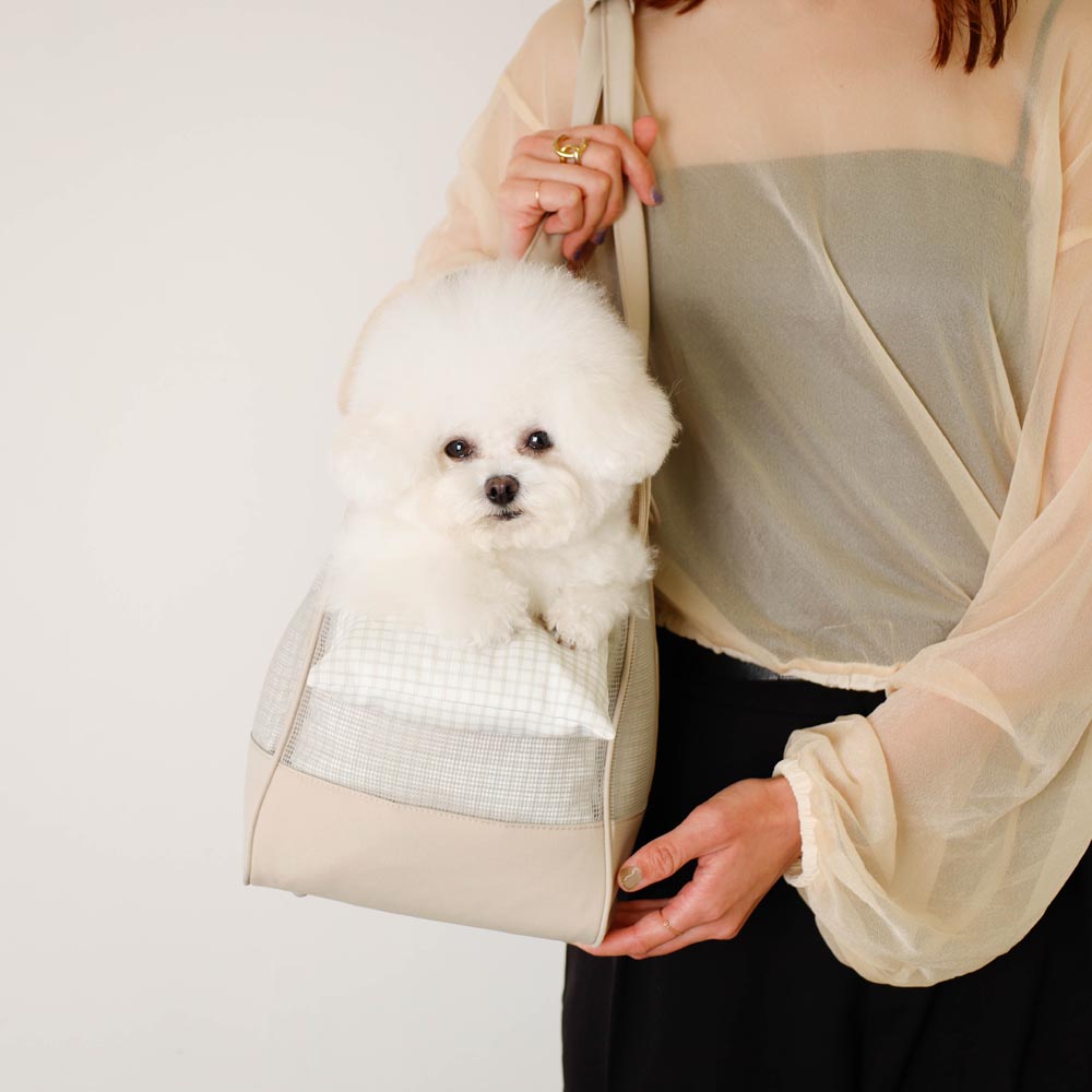 メッシュペットトートバッグ+冷感チェック柄ふんわりクッション付き