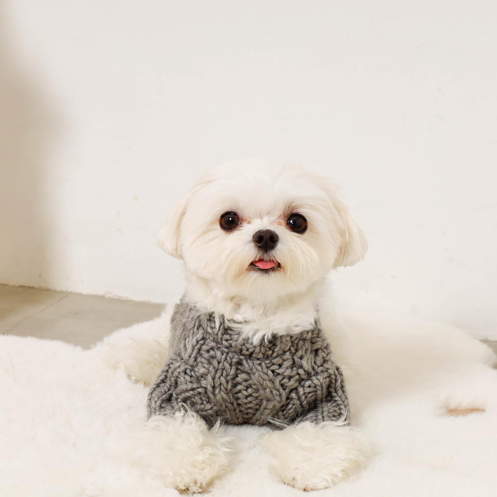 ケーブルポンポンドロップショルダーニット（愛犬ちゃん用）