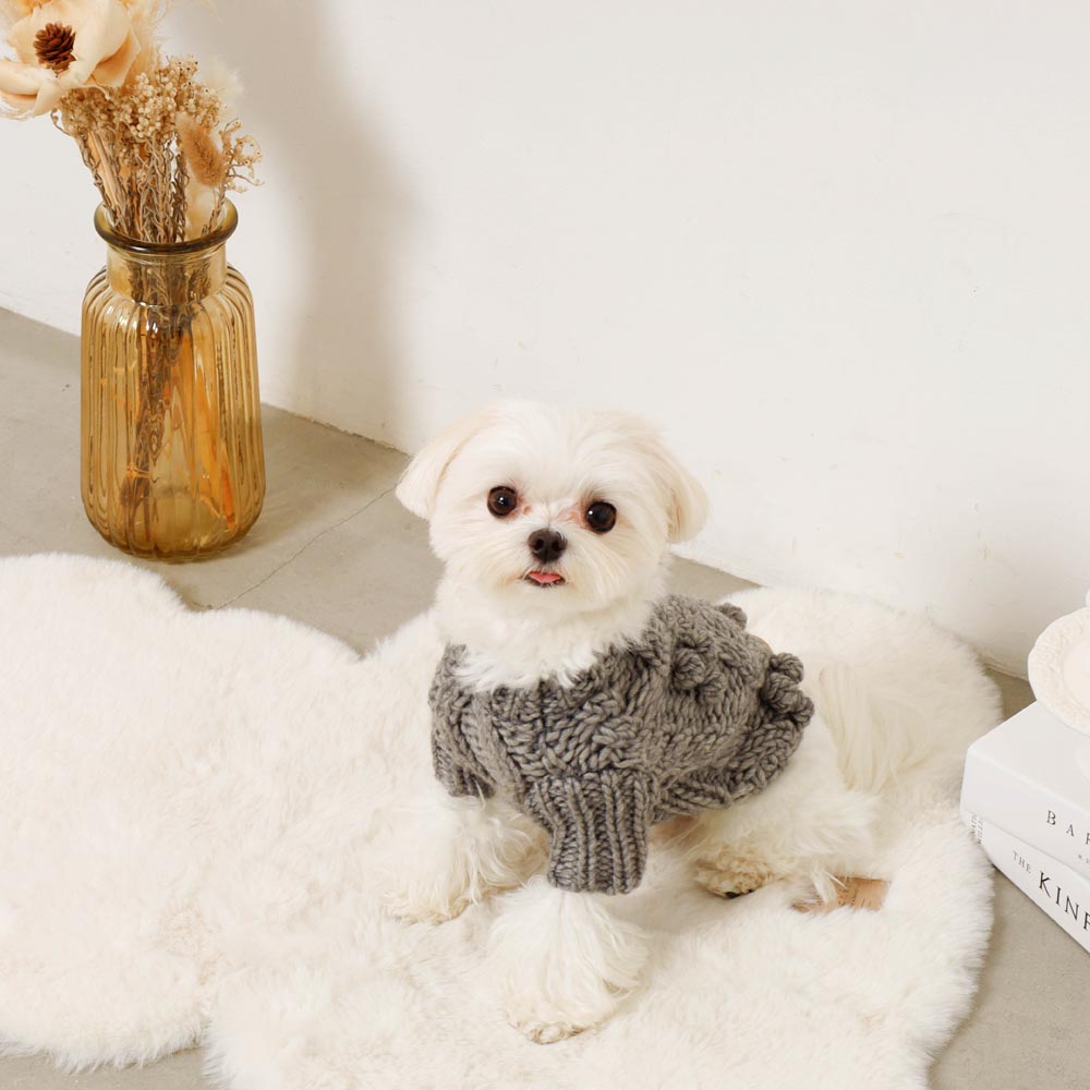 ケーブルポンポンドロップショルダーニット（愛犬ちゃん用）
