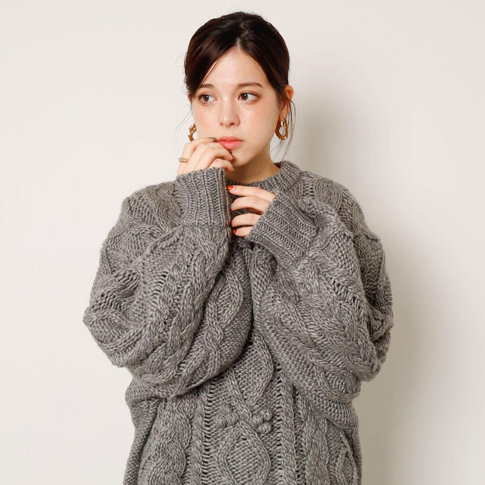 【リンクコーデSET】ケーブルポンポンドロップショルダーニット