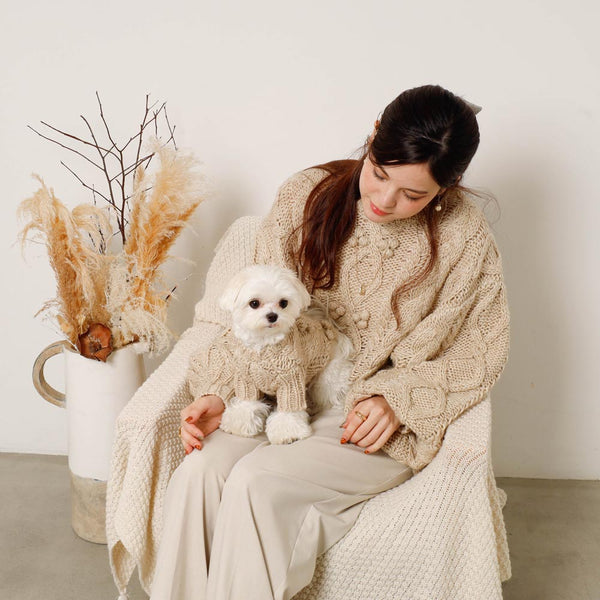 【リンクコーデSET】ケーブルポンポンドロップショルダーニット