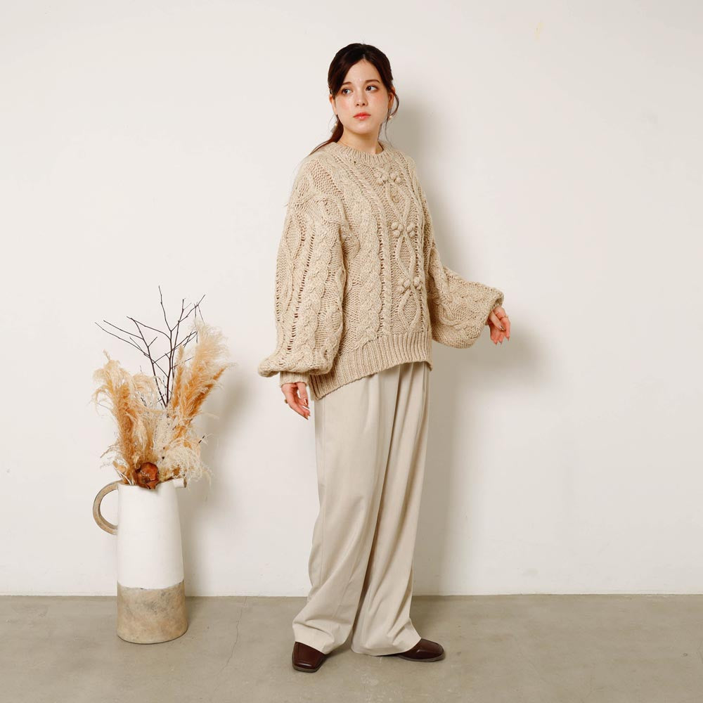 【リンクコーデSET】ケーブルポンポンドロップショルダーニット
