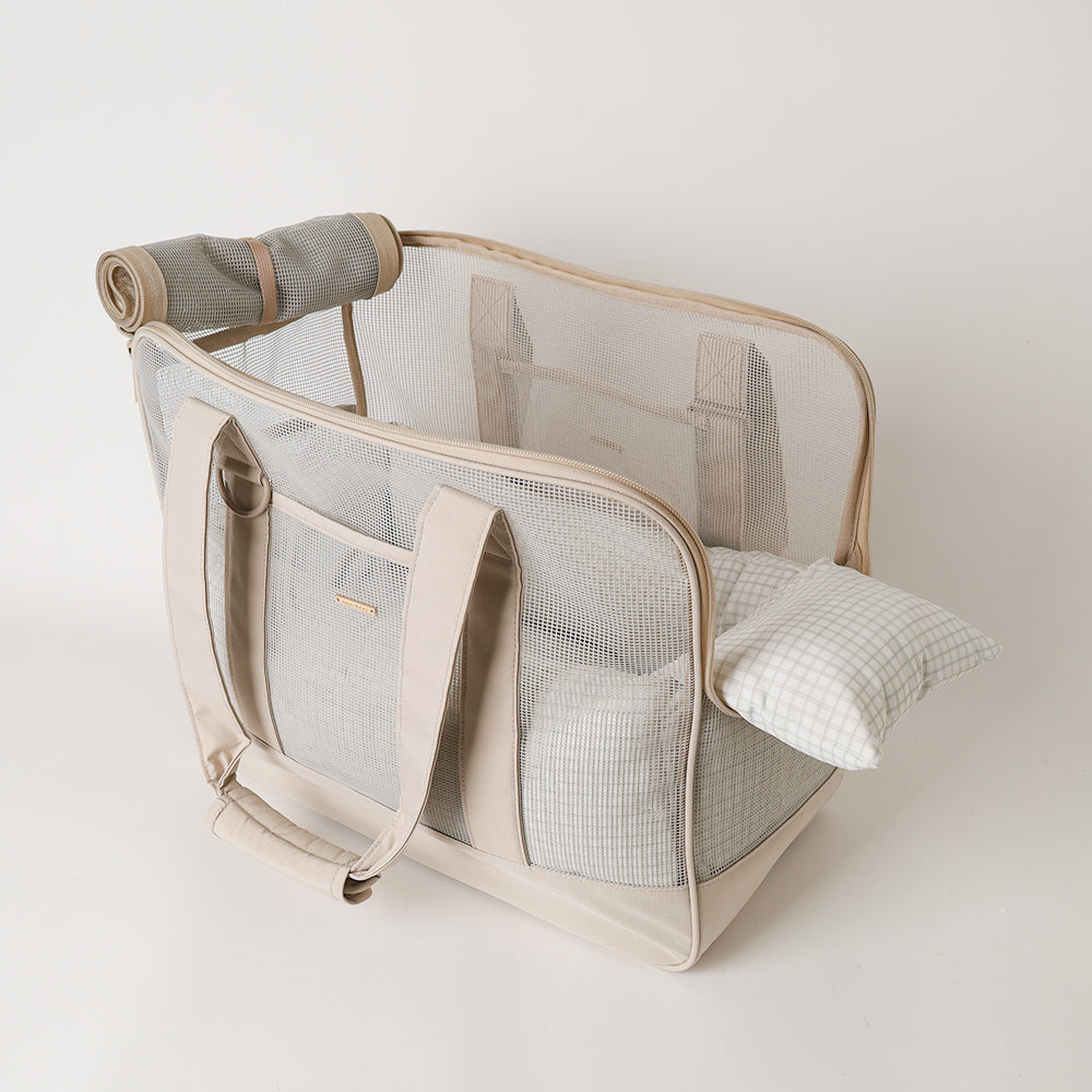 メッシュペットトートバッグ+冷感チェック柄ふんわりクッション付き