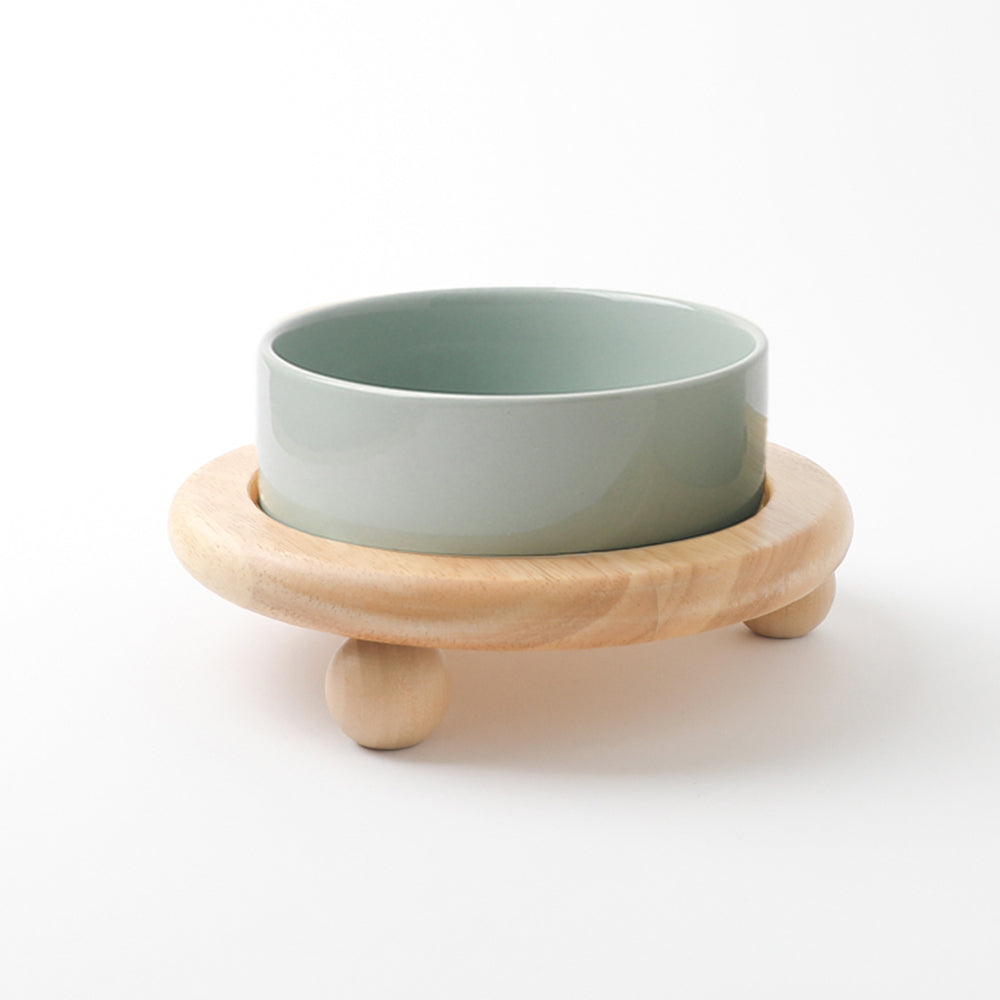 Wood ball base single food bowl