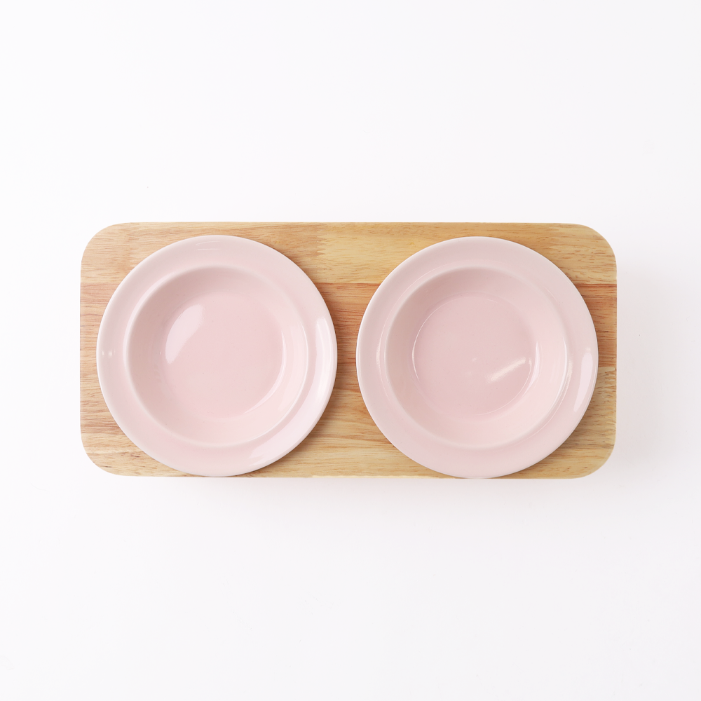 天然木材双食物碗