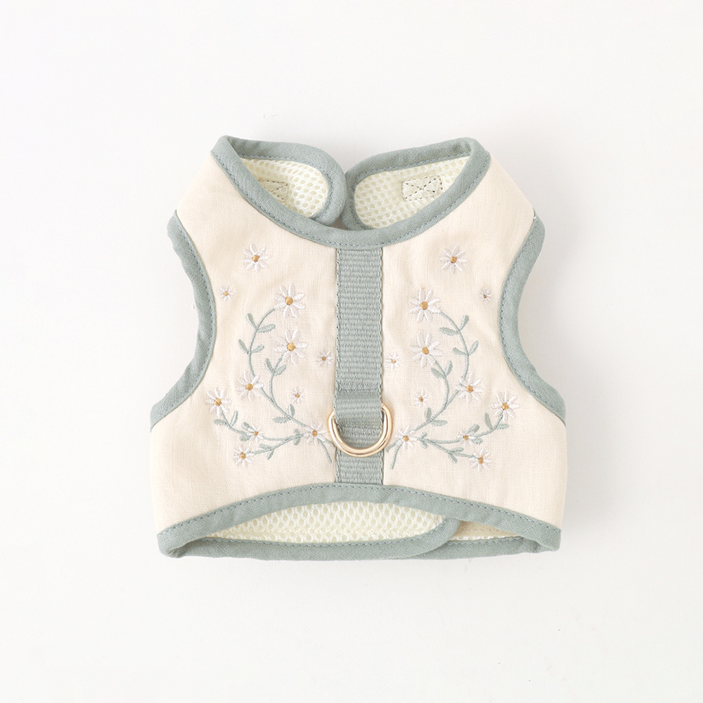 冷感マーガレット柄ハーネス+リードSET【名入れ刺繍対応】【保冷剤付き 冷感マーガレット柄ハーネス+リードSET【名入れ刺繍対応】【保冷剤付き