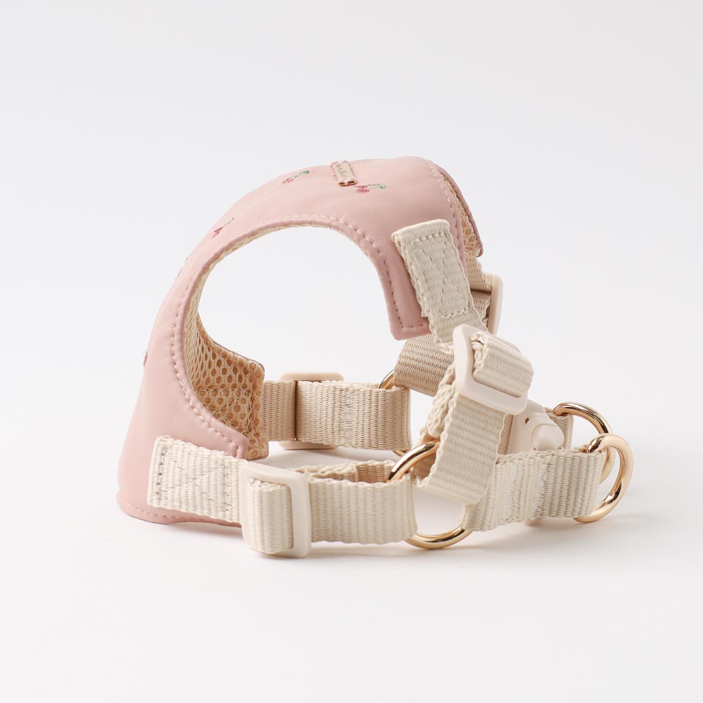 さくらんぼ刺繍ハーネス+リードSET【名入れ刺繍対応】