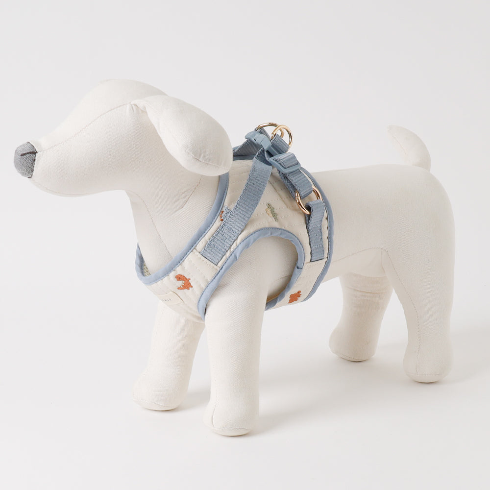 Dinosaur pattern embroidery harness + lead set [Name embroidery available]