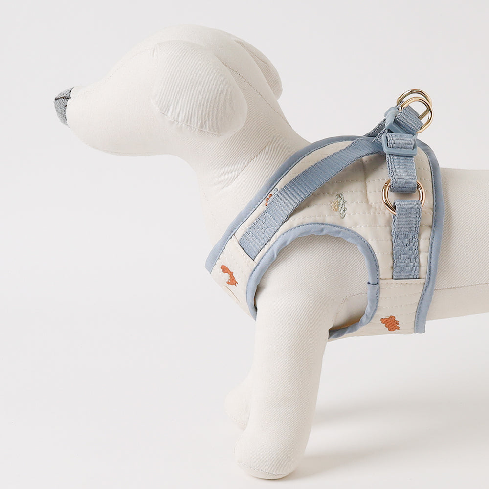 Dinosaur pattern embroidery harness + lead set [Name embroidery available]