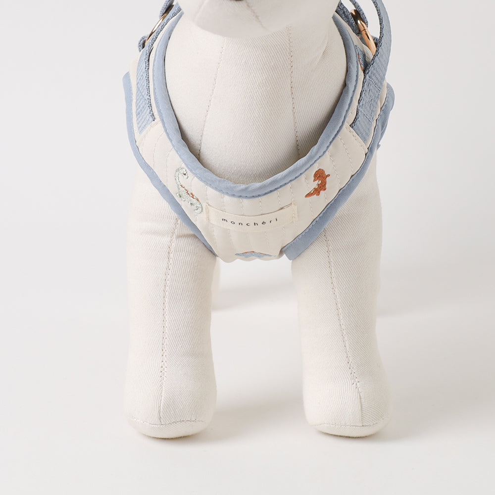 Dinosaur pattern embroidery harness + lead set [Name embroidery available]