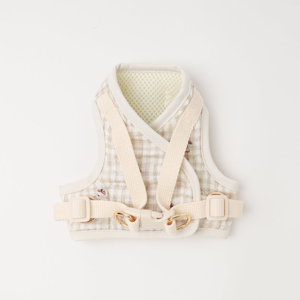 リンゴ柄刺繍ハーネス+リードSET【名入れ刺繍対応】