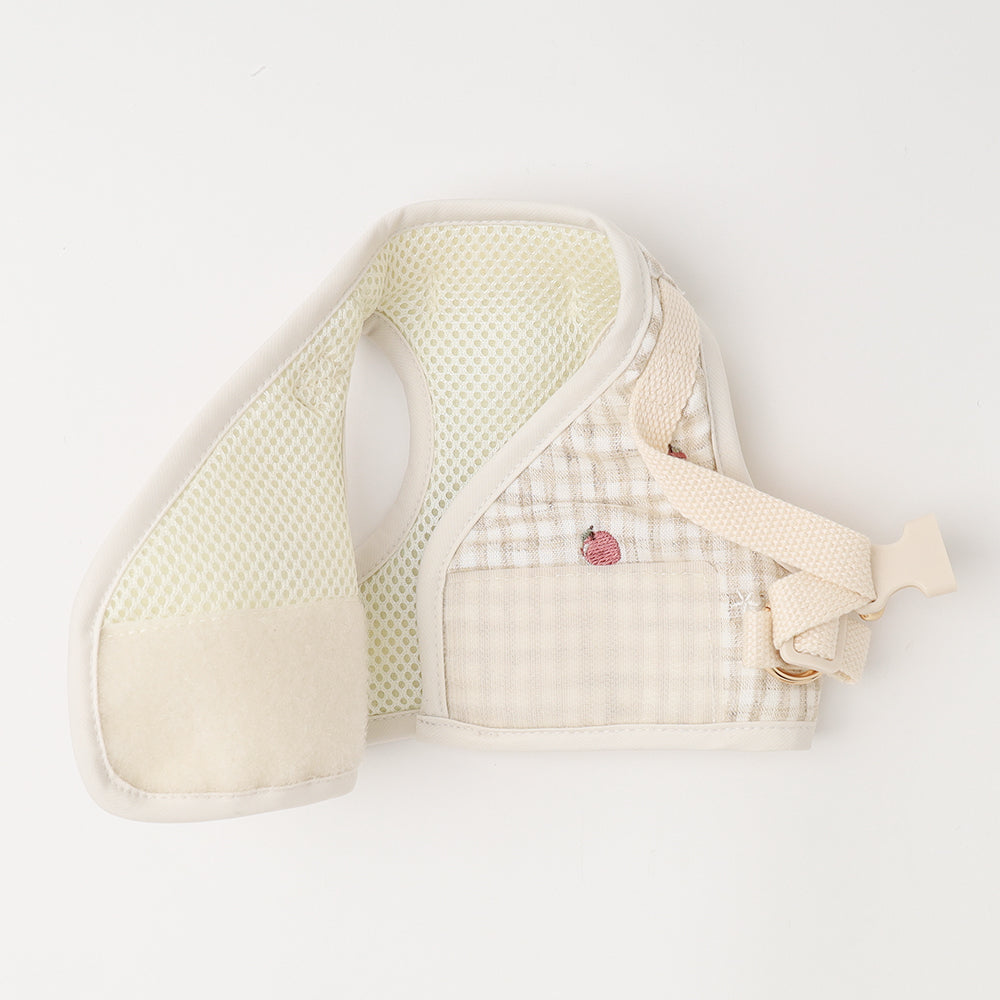 リンゴ柄刺繍ハーネス+リードSET【名入れ刺繍対応】