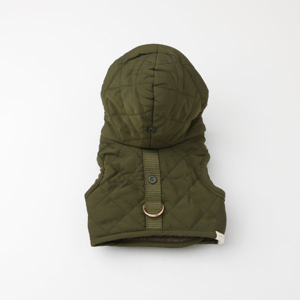 フード付きキルティングダウンライクハーネス+リードSET【名入れ刺繍対応】