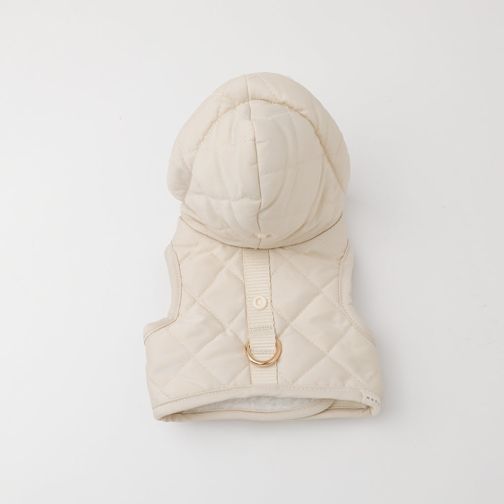 Hooded quilted down-like harness + lead set [Name embroidery available]