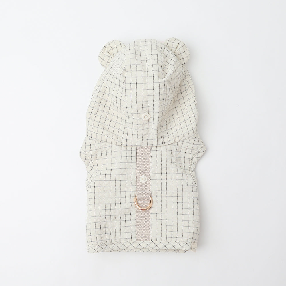 冷感くま耳フード付きチェック柄ハーネス+リードSET【名入れ刺繍対応
