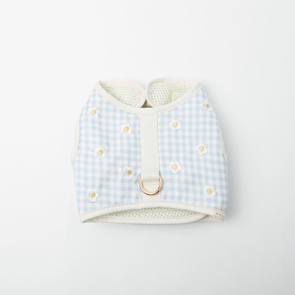 Cool check floral pattern mesh harness + lead set [Compatible with name embroidery] [Compatible with ice packs]