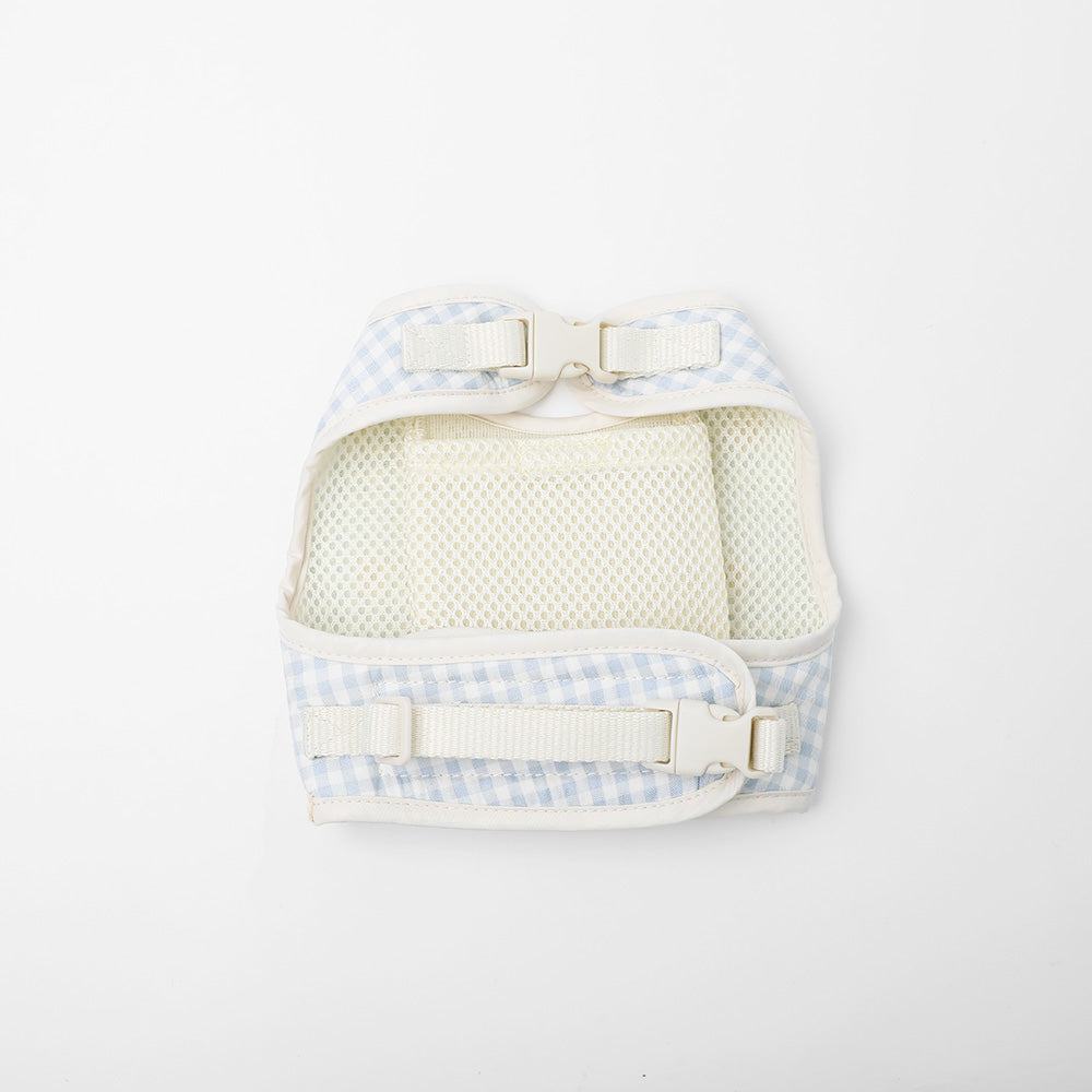 Cool check floral pattern mesh harness + lead set [Compatible with name embroidery] [Compatible with ice packs]