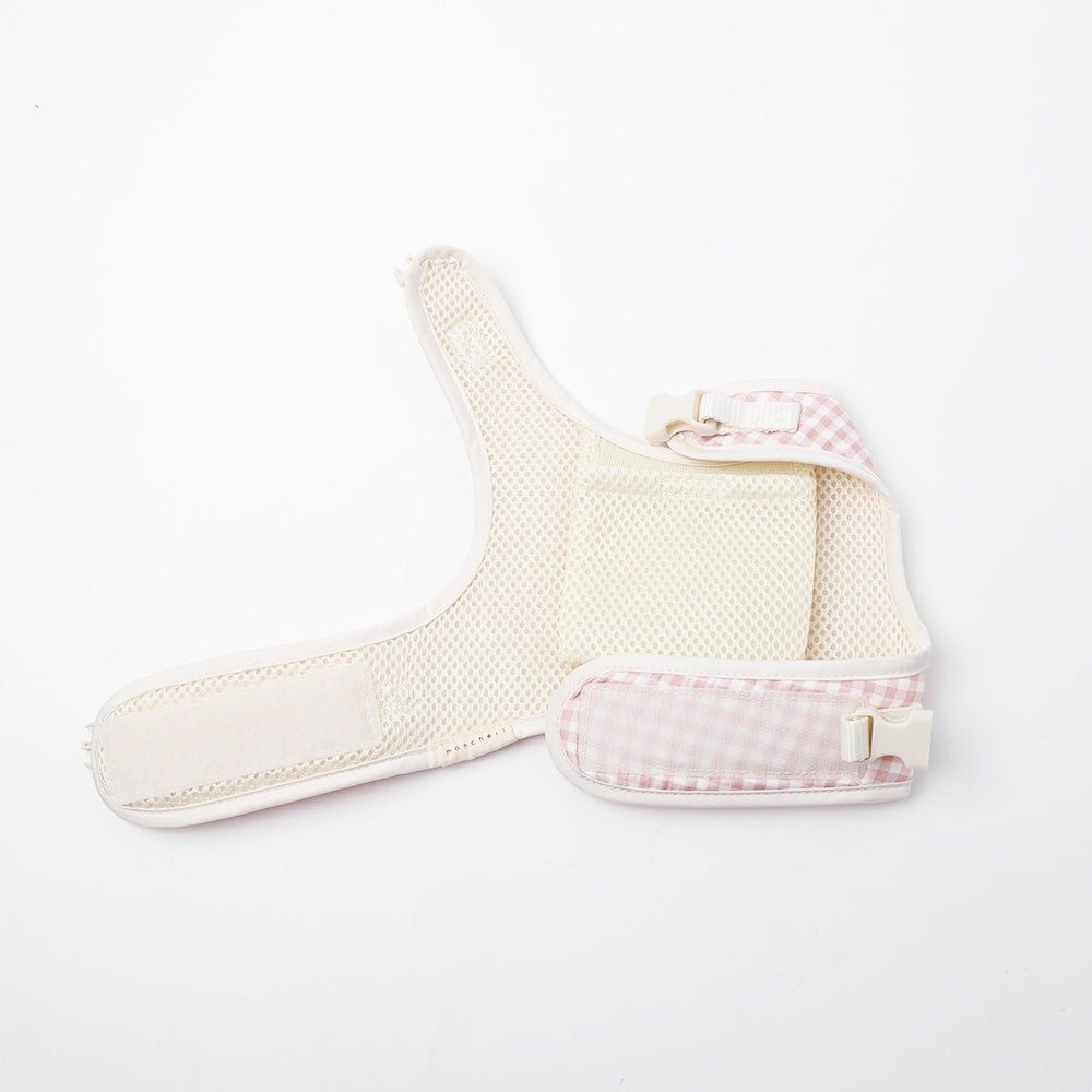 Cool check floral pattern mesh harness + lead set [Compatible with name embroidery] [Compatible with ice packs]