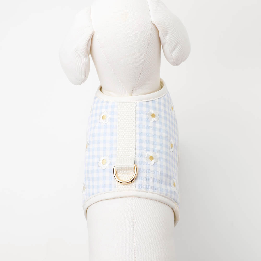 Cool check floral pattern mesh harness + lead set [Compatible with name embroidery] [Compatible with ice packs]