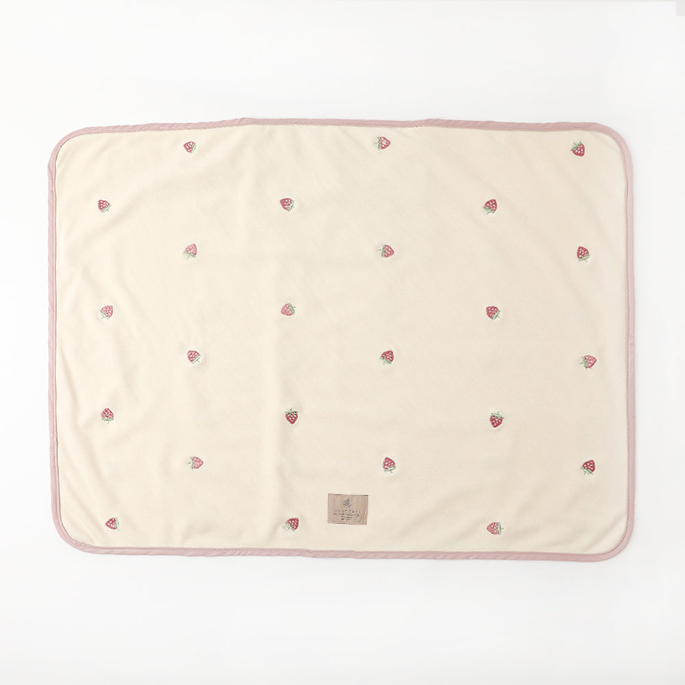 冷感いちご刺繍ポケッタブルブランケット・カフェマット