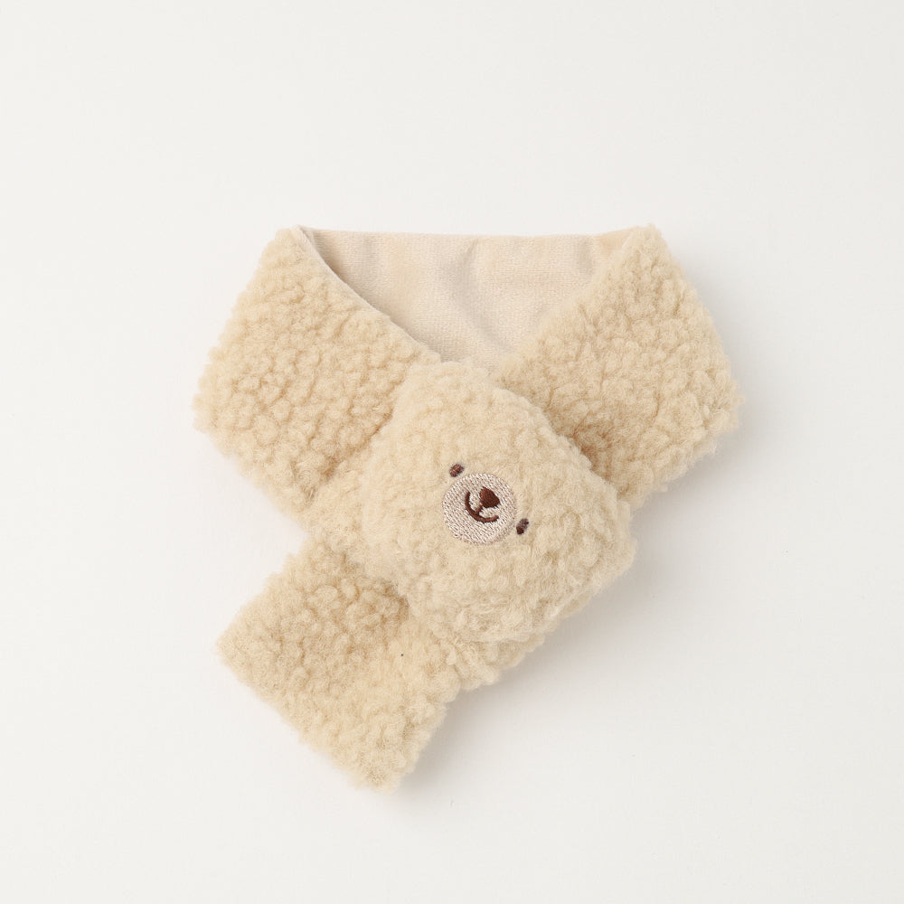 YangErdaMeng 立体 テディ子犬 マフラー リボン シャギー ベージュ くまさんボアマフラー【名入れ刺繍対応】