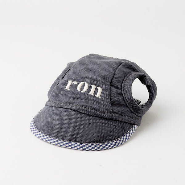 Gingham check piping cotton cap [Name embroidery compatible]