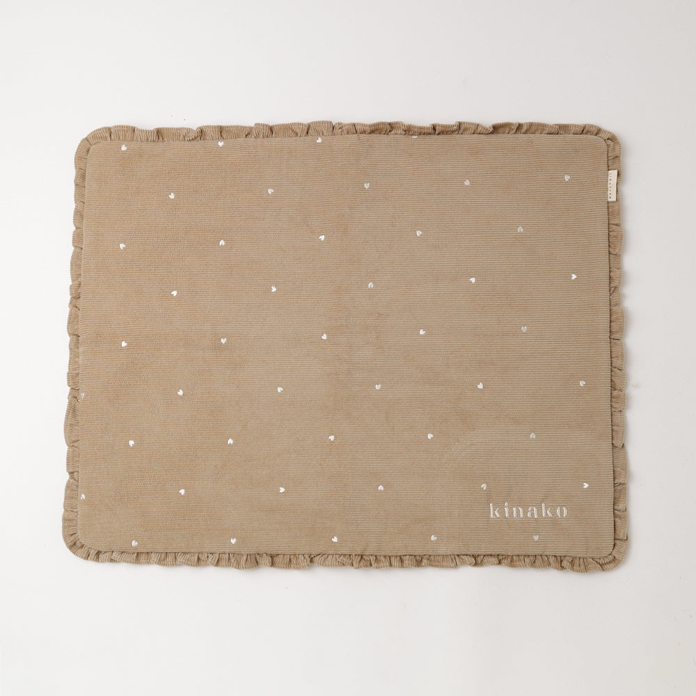 Heart embroidery corduroy frill cafe mat [Suitable for name embroidery]