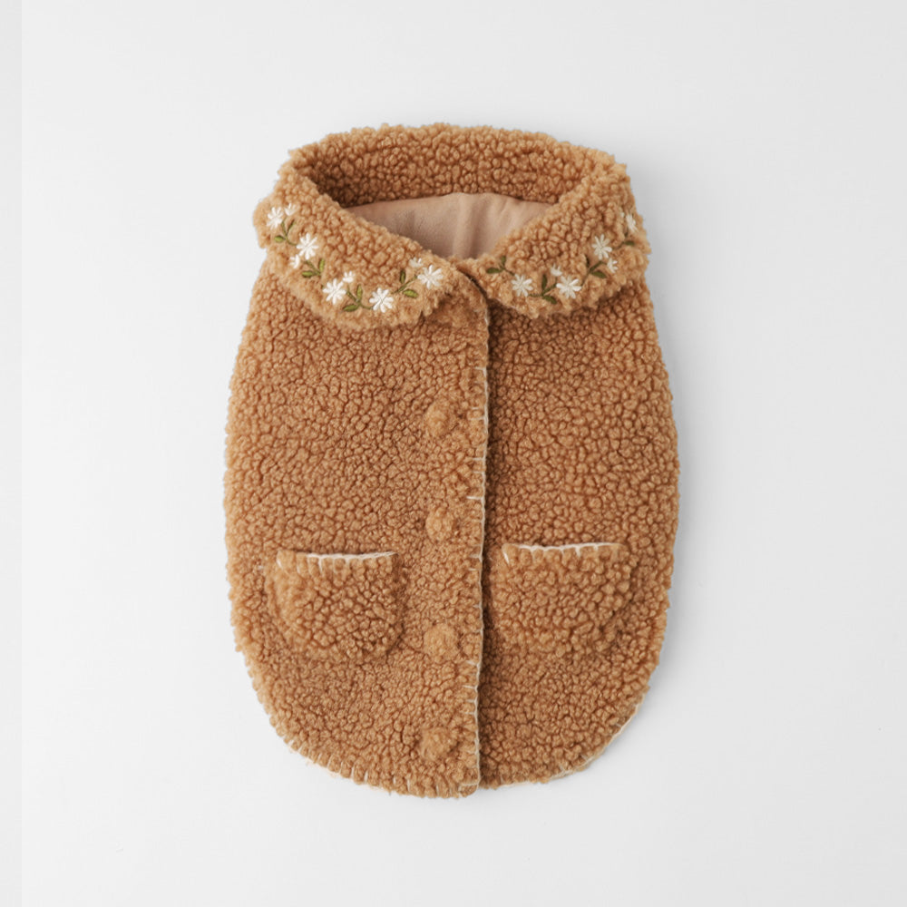 フラワーカラー刺繍ボアベスト