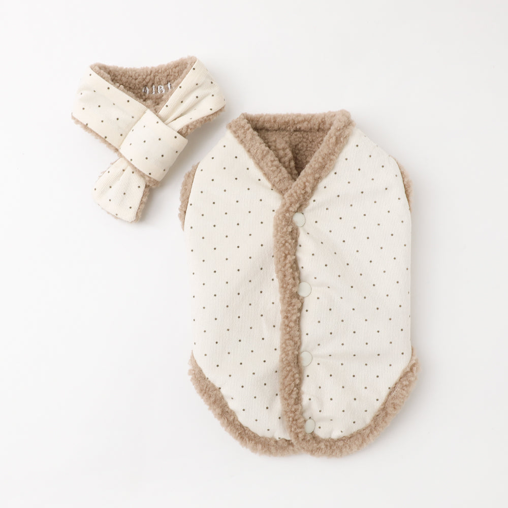 リバーシブルドットボアベスト＋マフラーSET【名入れ刺繍対応】
